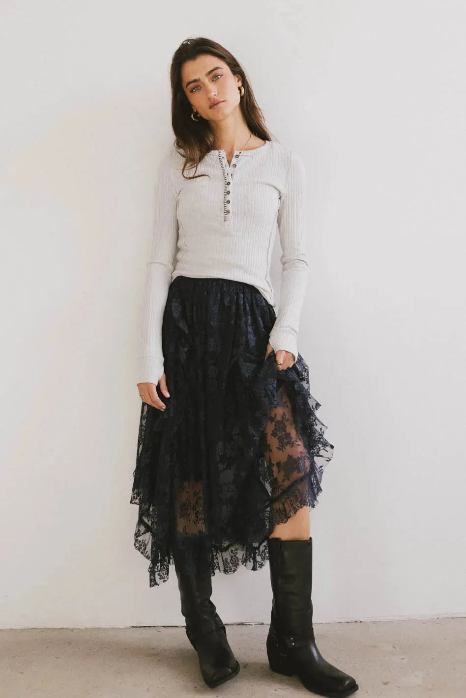 Elsie Lace Midi Skirt in Navy - FINAL SALE sold by bohme product image thumbnail 2
