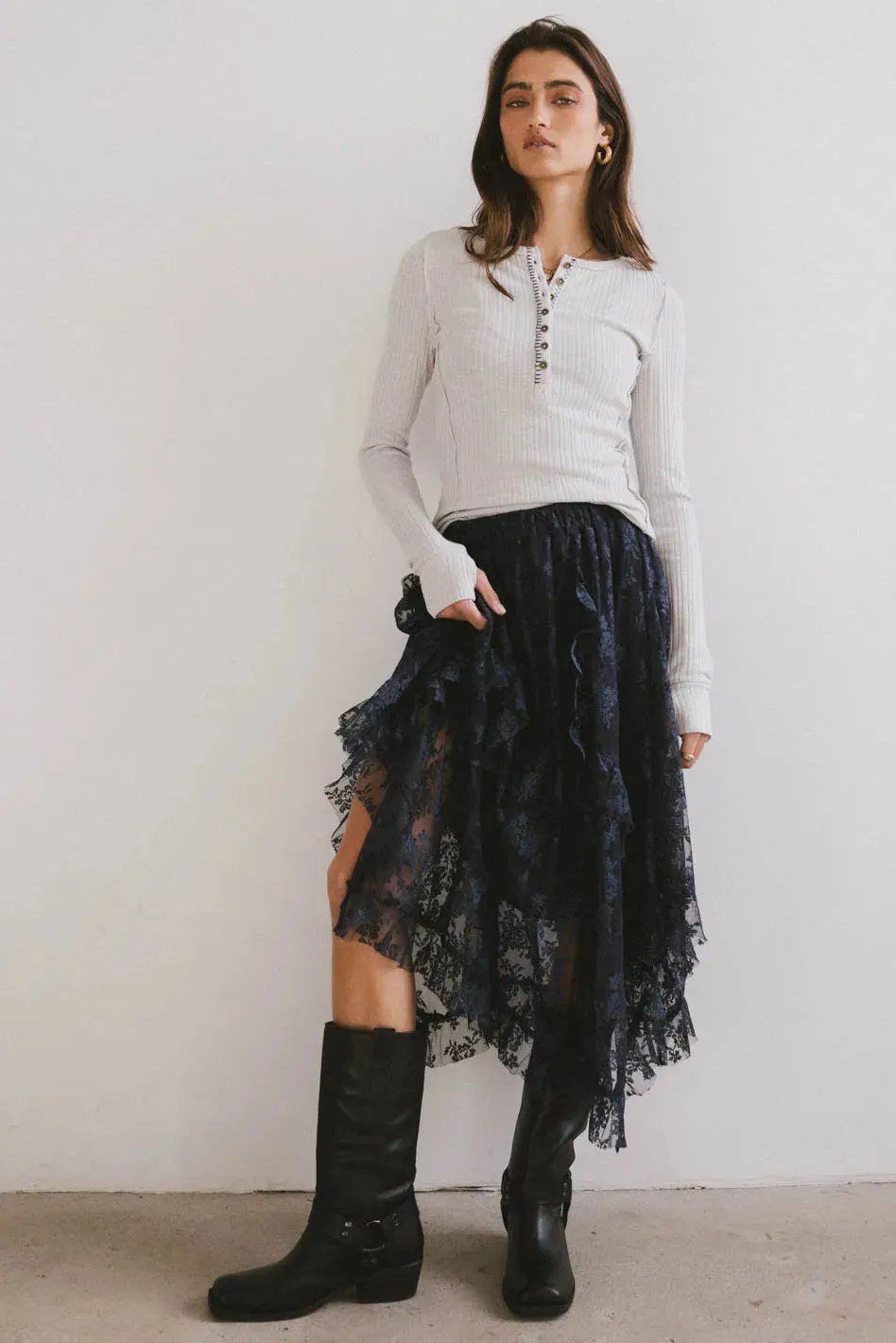 Elsie Lace Midi Skirt in Navy - FINAL SALE sold by bohme product image thumbnail 5