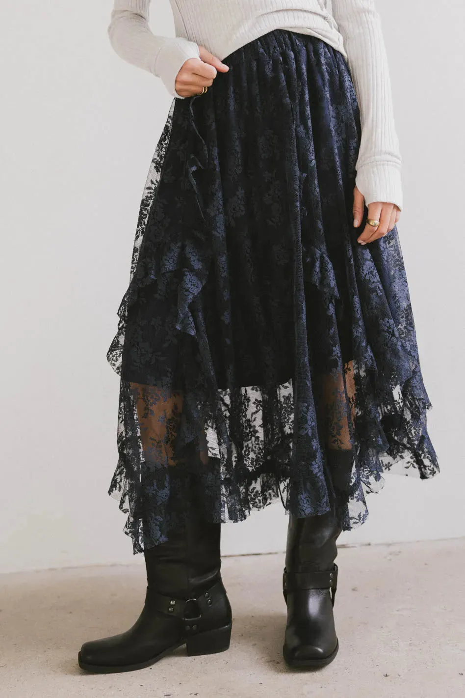 Elsie Lace Midi Skirt in Navy - FINAL SALE sold by bohme