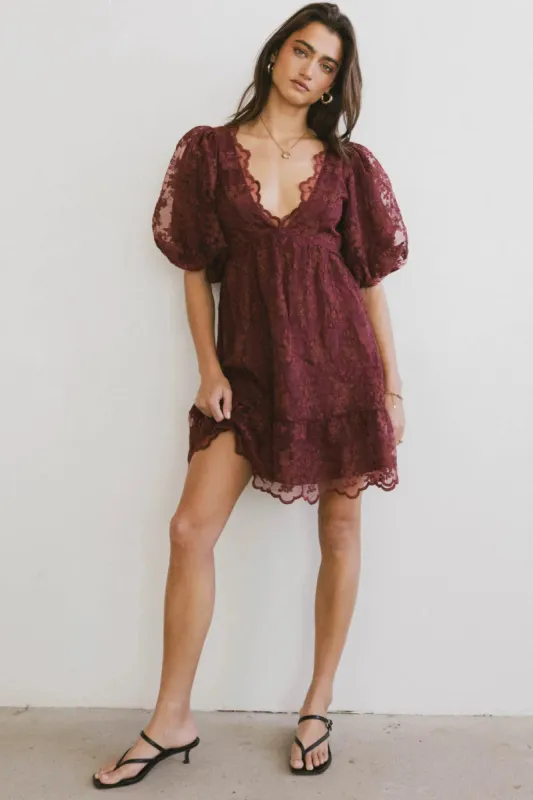 Tiana Embroidered Mini Dress in Red-Brown - FINAL SALE sold by bohme