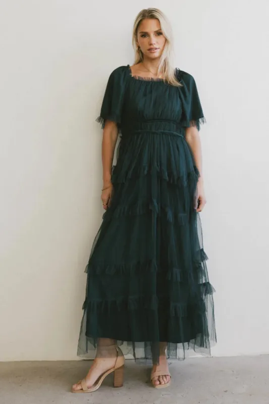 Eugena Ruffled Maxi Dress in Hunter Green - FINAL SALE sold by bohme
