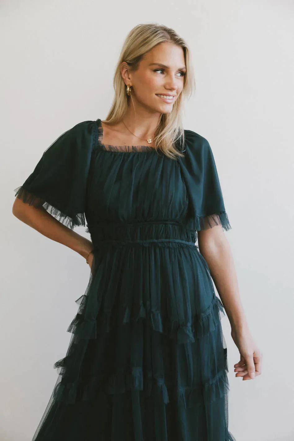 Eugena Ruffled Maxi Dress in Hunter Green - FINAL SALE sold by bohme product image thumbnail 5