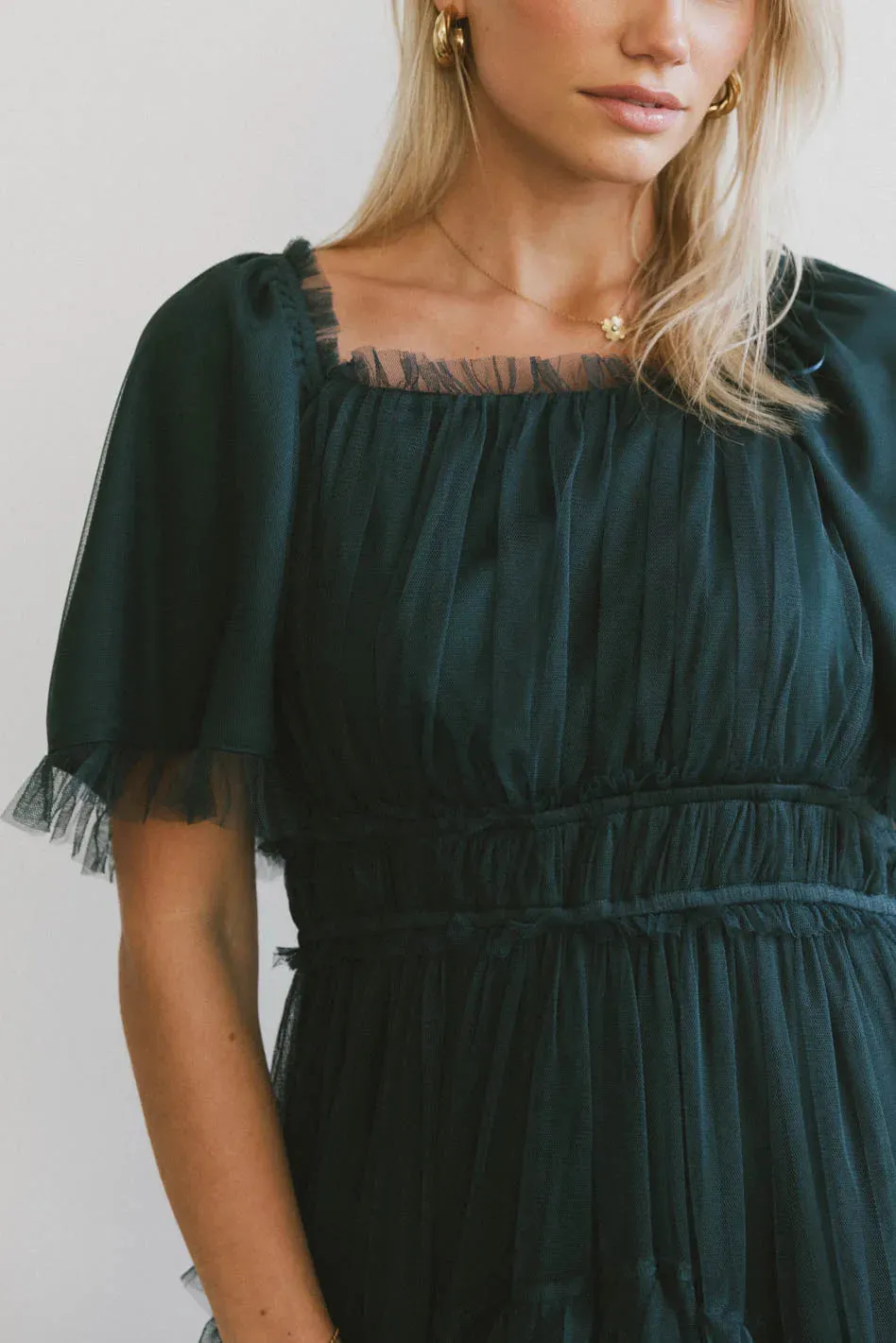 Eugena Ruffled Maxi Dress in Hunter Green - FINAL SALE sold by bohme product image thumbnail 2