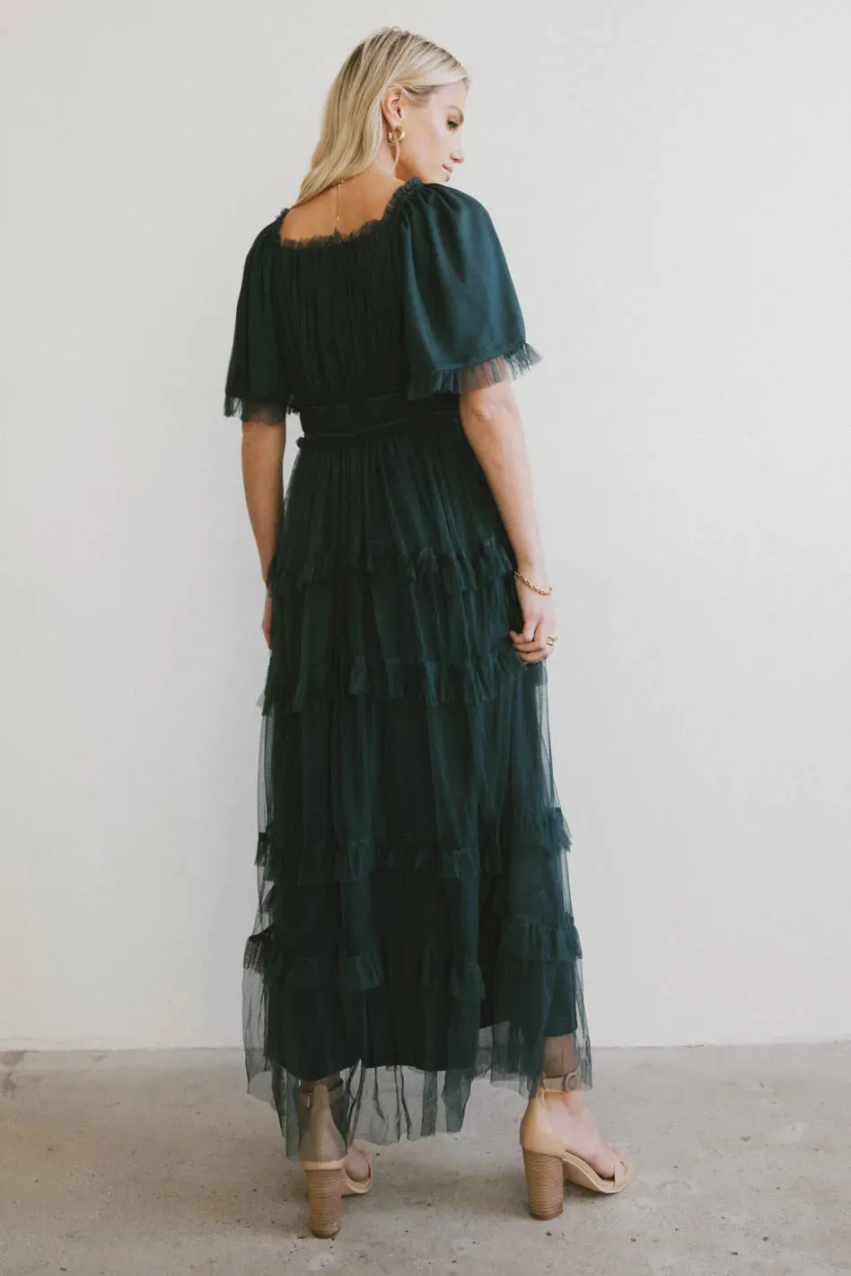 Eugena Ruffled Maxi Dress in Hunter Green - FINAL SALE sold by bohme product image thumbnail 3