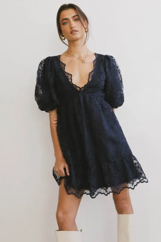 Tiana Embroidered Mini Dress in Navy - FINAL SALE sold by bohme