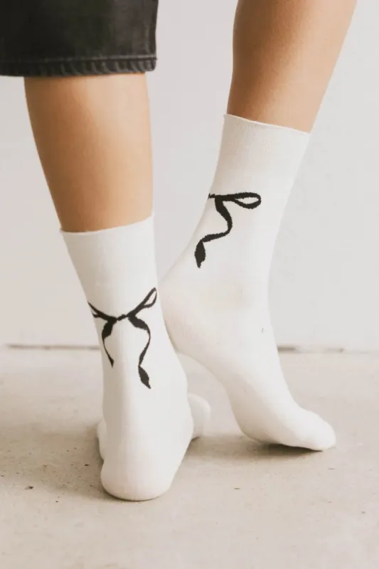 Clarissa Bow Socks in White sold by bohme