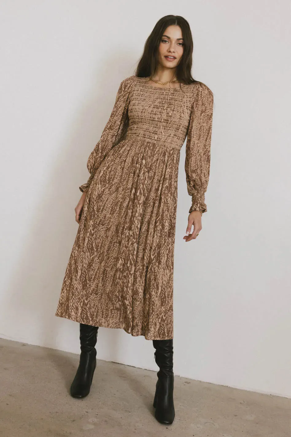 Justice Abstract Midi Dress in Brown - FINAL SALE sold by bohme