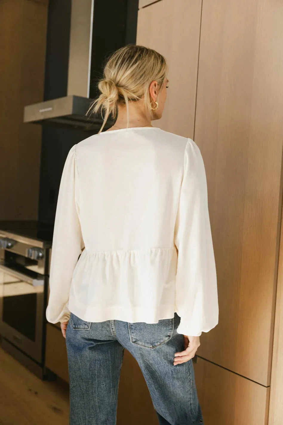 Lucie Peplum Tie Blouse in Cream - FINAL SALE sold by bohme product image thumbnail 4