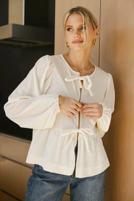 Lucie Peplum Tie Blouse in Cream - FINAL SALE sold by bohme