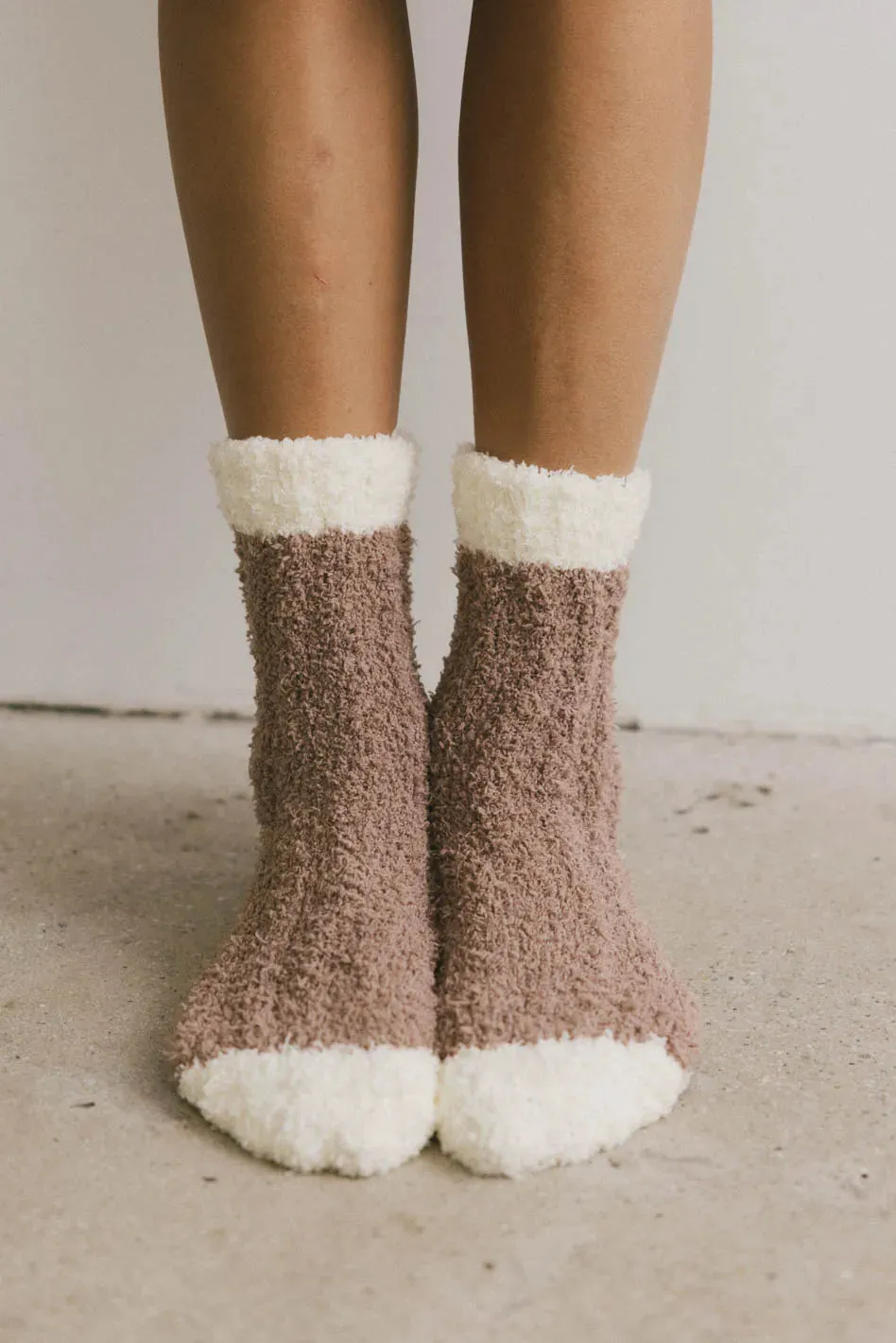 Fuzzy Contrast Socks in Brown sold by bohme product image thumbnail 2