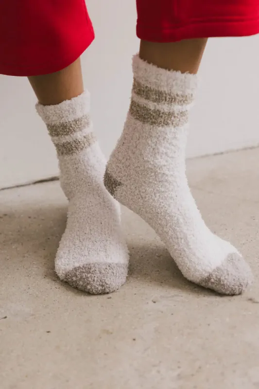 Fuzzy Striped Socks in Ivory sold by bohme