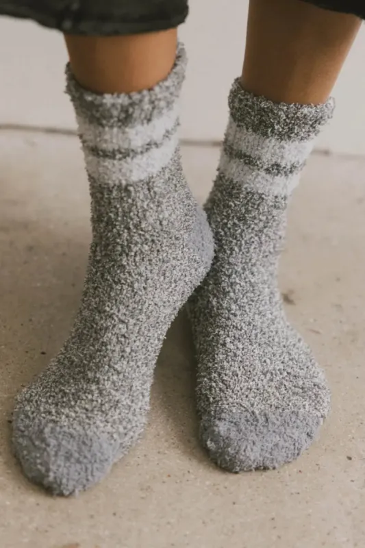 Fuzzy Striped Socks in Heather Grey sold by bohme