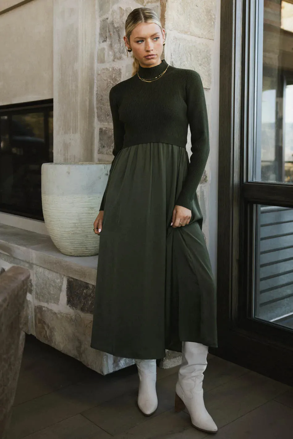 Zeda Midi Dress in Olive - FINAL SALE sold by bohme