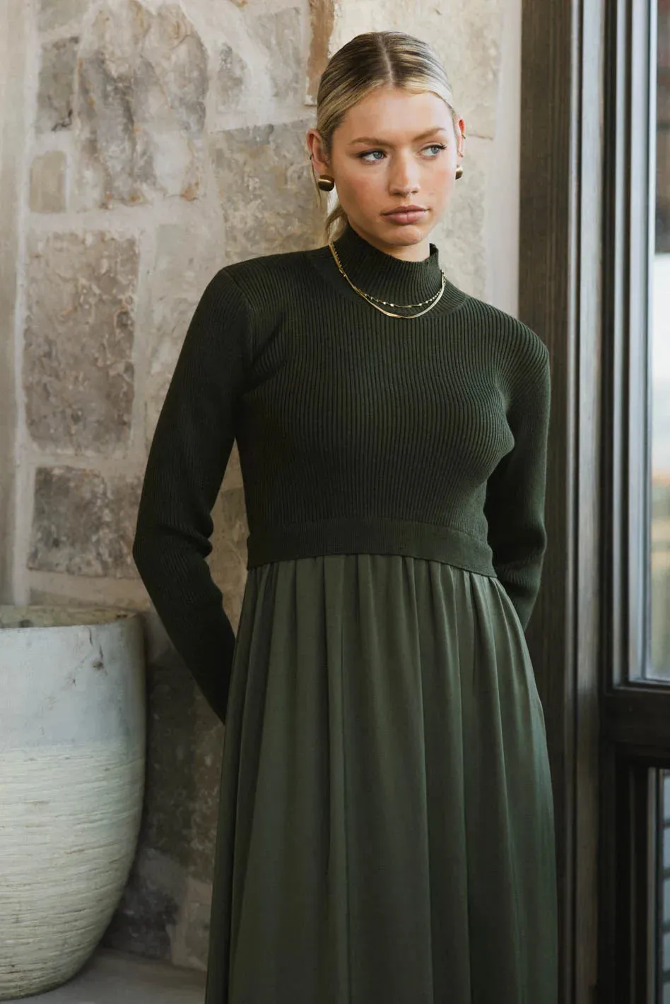 Zeda Midi Dress in Olive - FINAL SALE sold by bohme product image thumbnail 4