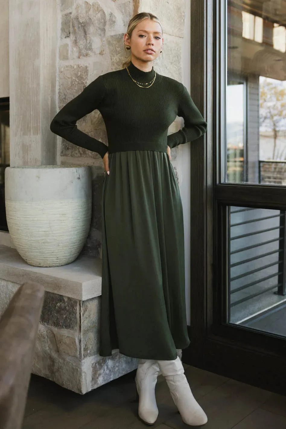 Zeda Midi Dress in Olive - FINAL SALE sold by bohme product image thumbnail 5