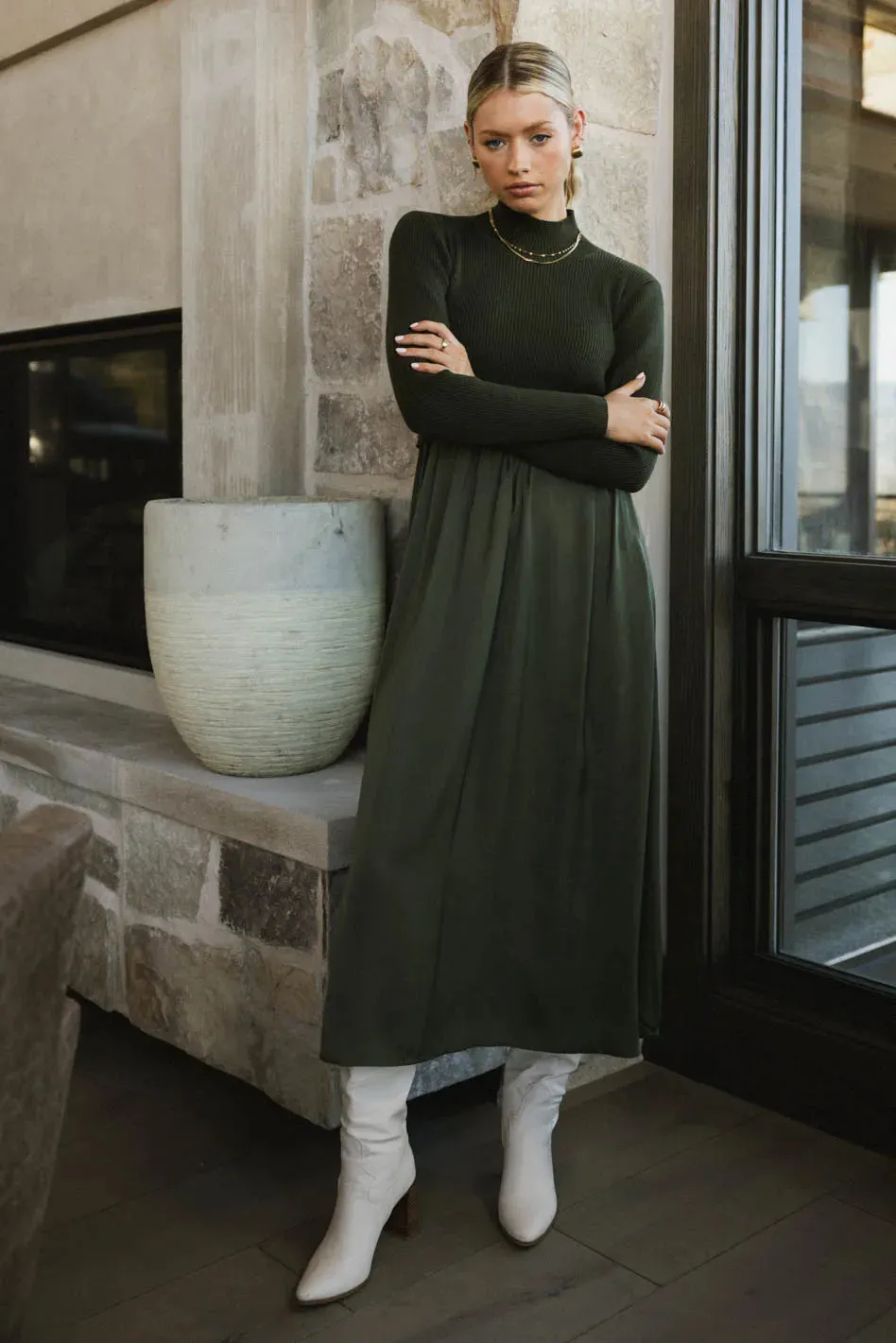 Zeda Midi Dress in Olive - FINAL SALE sold by bohme product image thumbnail 3