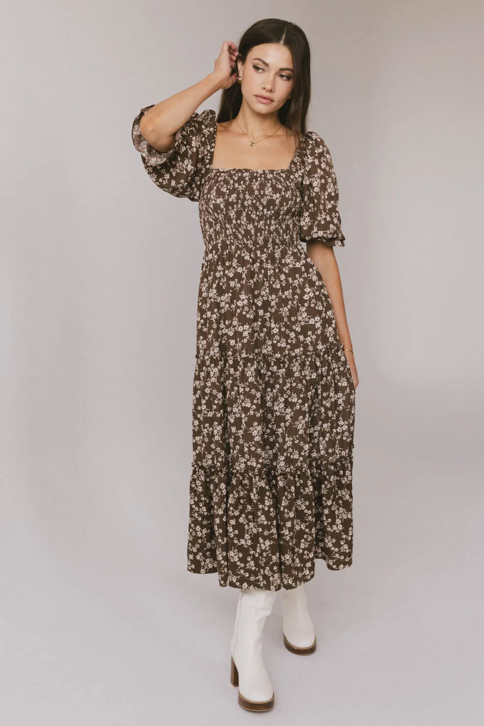 Kiran Floral Midi Dress in Brown - FINAL SALE sold by bohme product image thumbnail 4