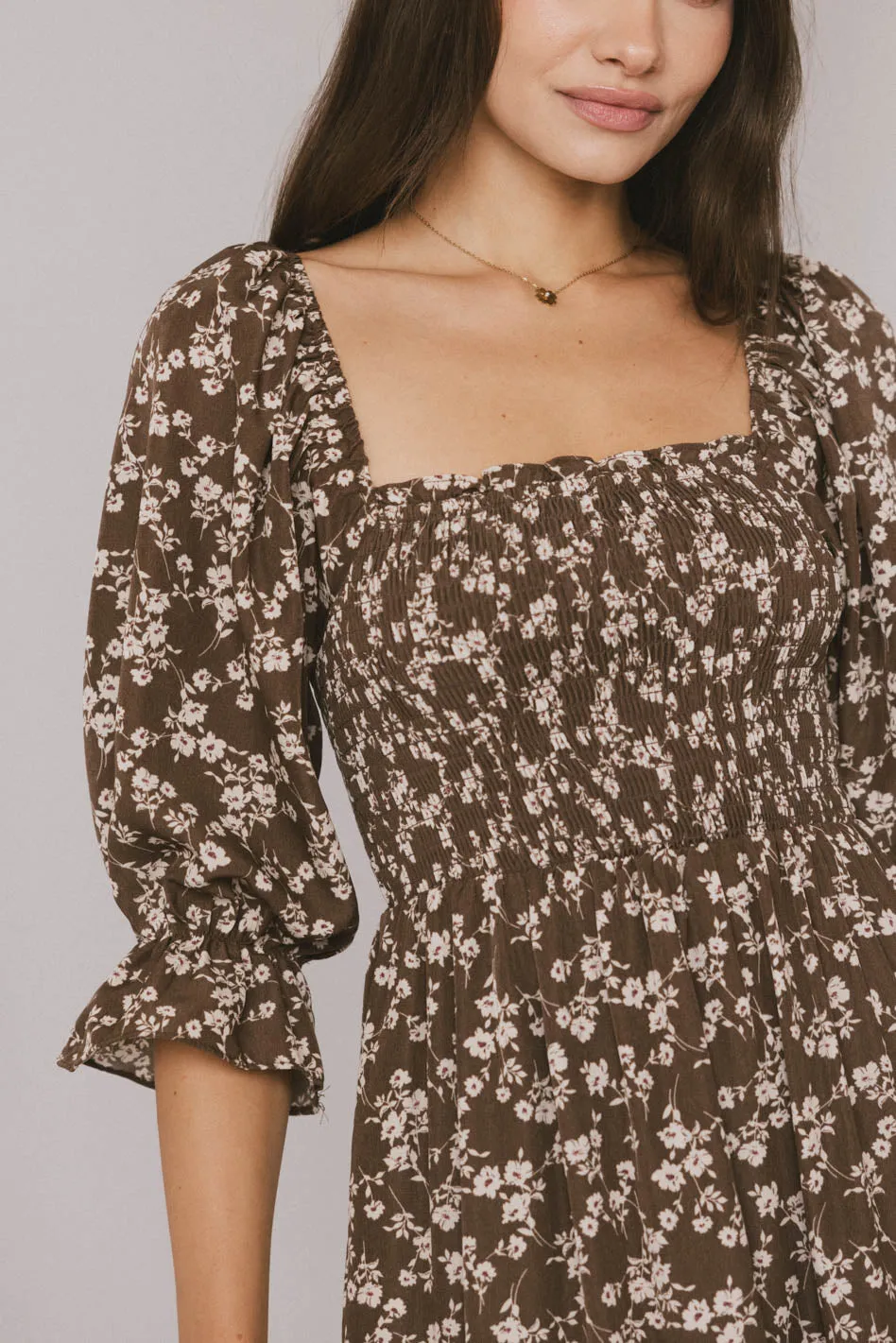 Kiran Floral Midi Dress in Brown - FINAL SALE sold by bohme product image thumbnail 2