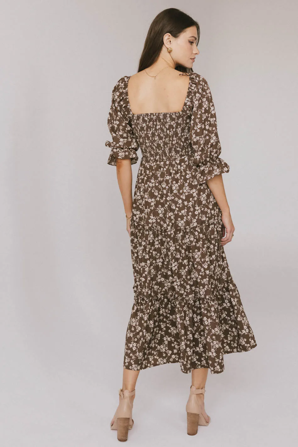 Kiran Floral Midi Dress in Brown - FINAL SALE sold by bohme product image thumbnail 3