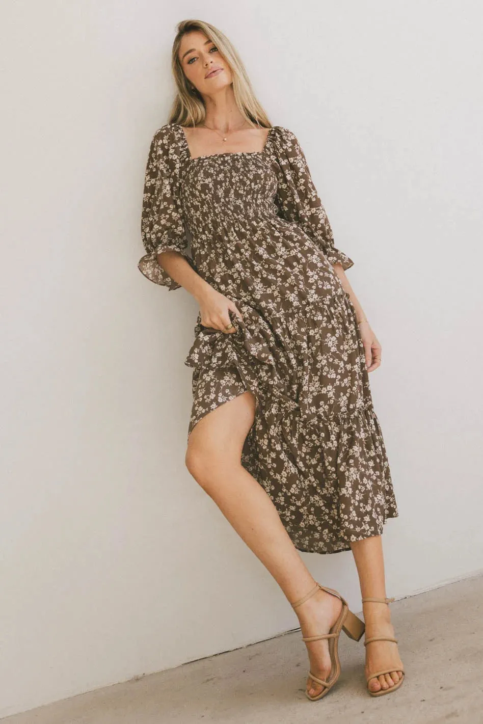 Kiran Floral Midi Dress in Brown - FINAL SALE sold by bohme product image thumbnail 5