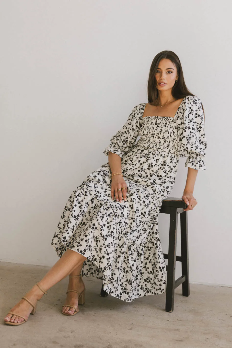Kiran Floral Midi Dress in Cream - FINAL SALE sold by bohme product image thumbnail 3