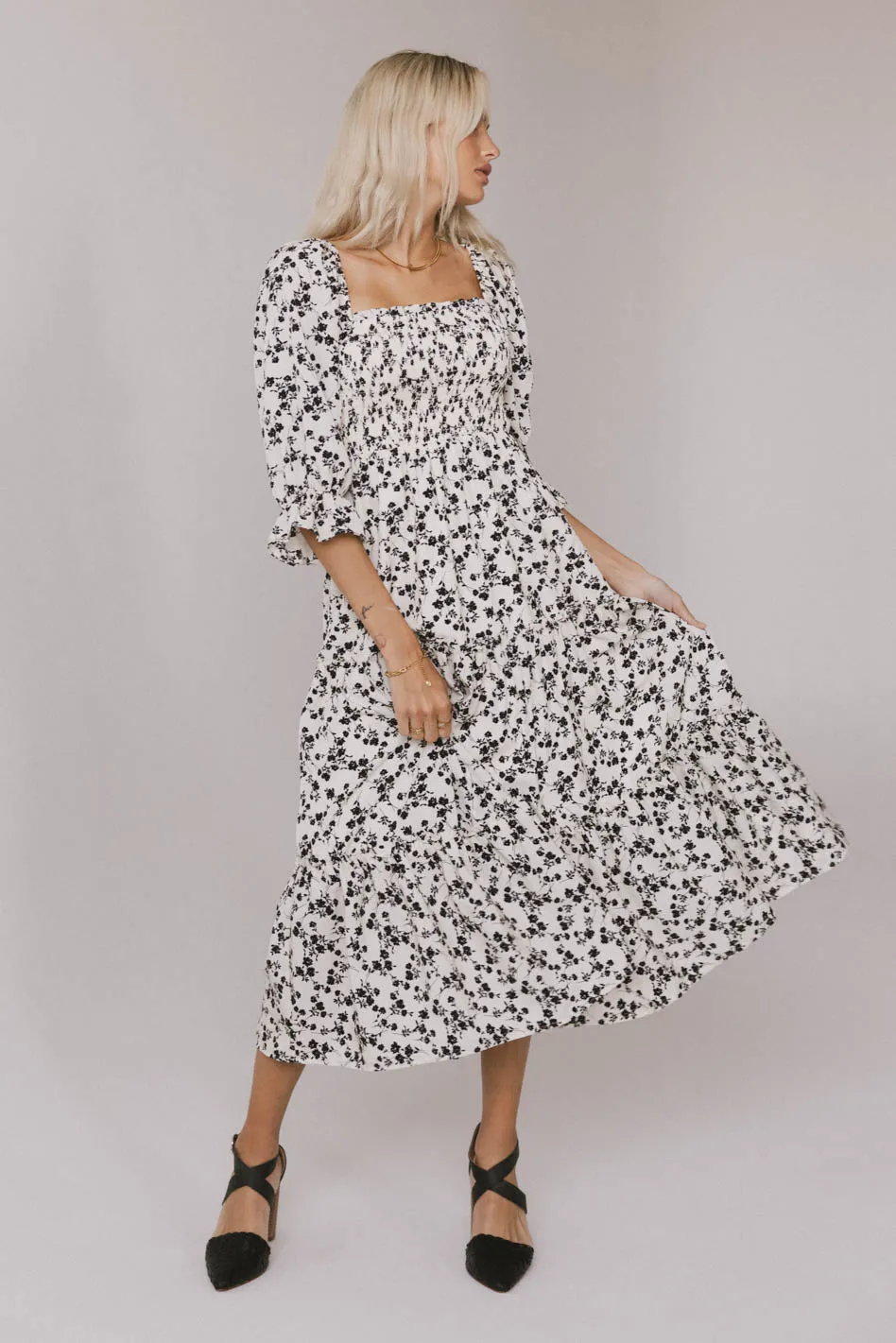 Kiran Floral Midi Dress in Cream - FINAL SALE sold by bohme
