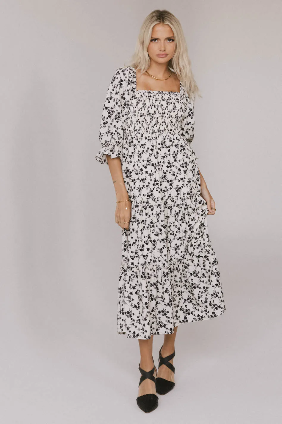 Kiran Floral Midi Dress in Cream - FINAL SALE sold by bohme product image thumbnail 4