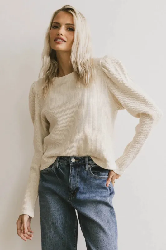 Kelcey Waffle Knit Top in Cream - FINAL SALE sold by bohme