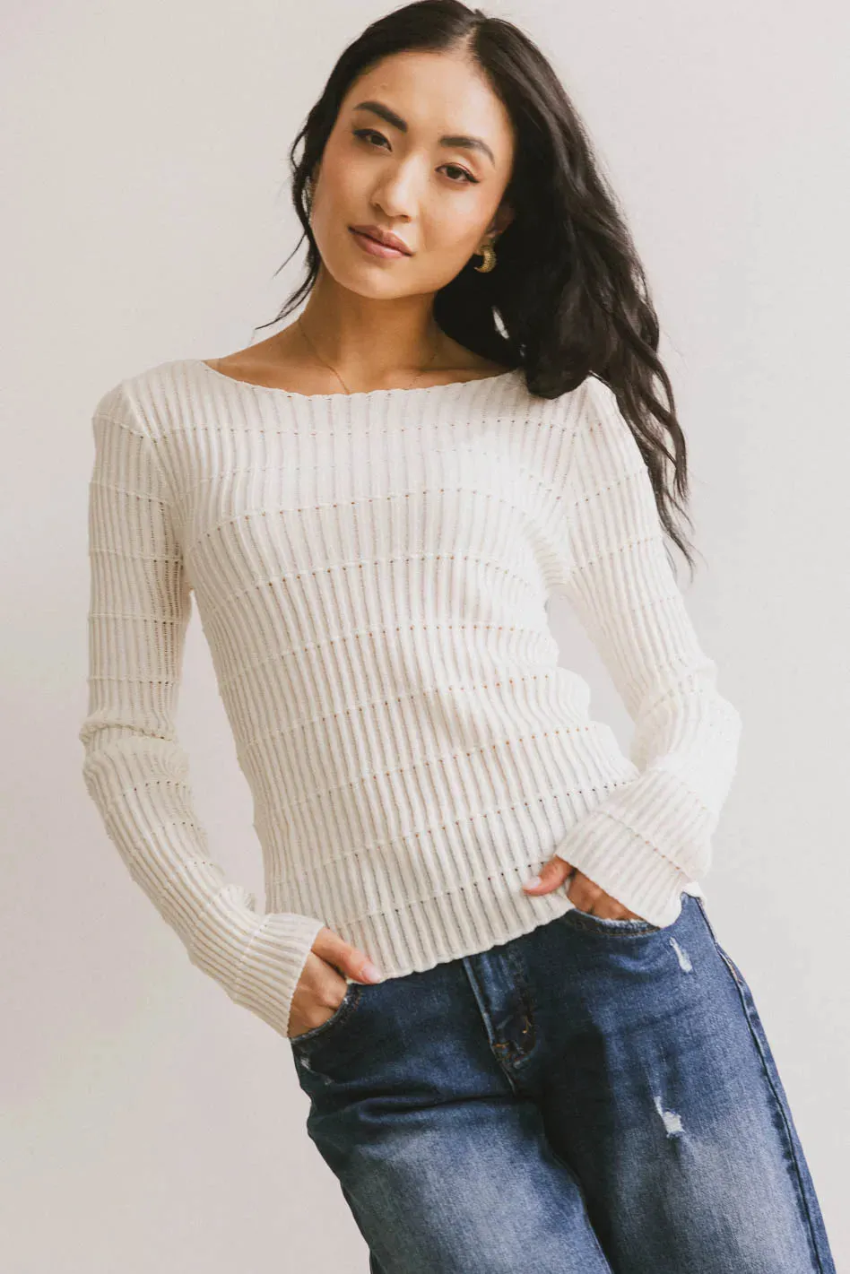 Gemma Sheer Ribbed Top in White - FINAL SALE sold by bohme