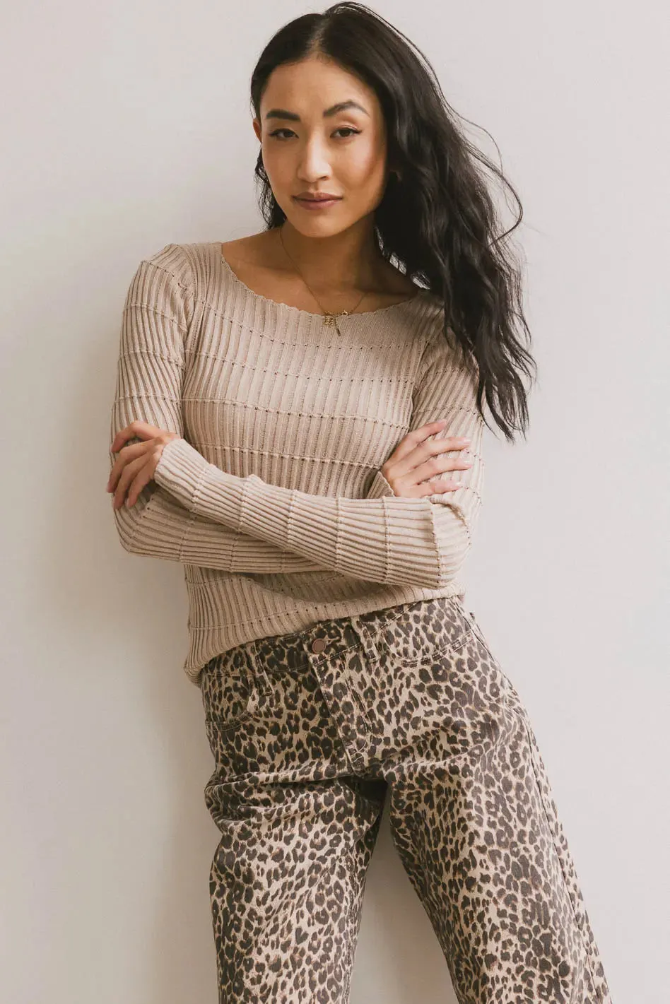 Gemma Sheer Ribbed Top in Tan - FINAL SALE sold by bohme product image thumbnail 4