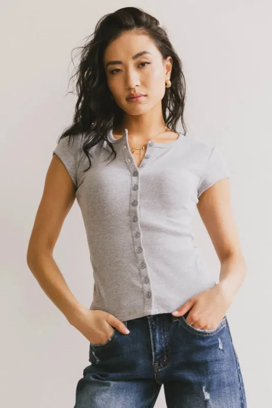Vestia Button Up Tee in Grey sold by bohme