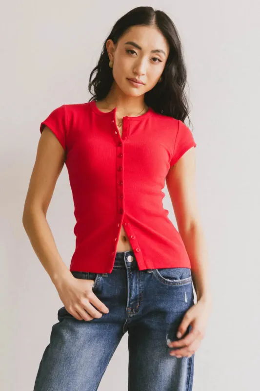 Vestia Button Up Tee in Red sold by bohme