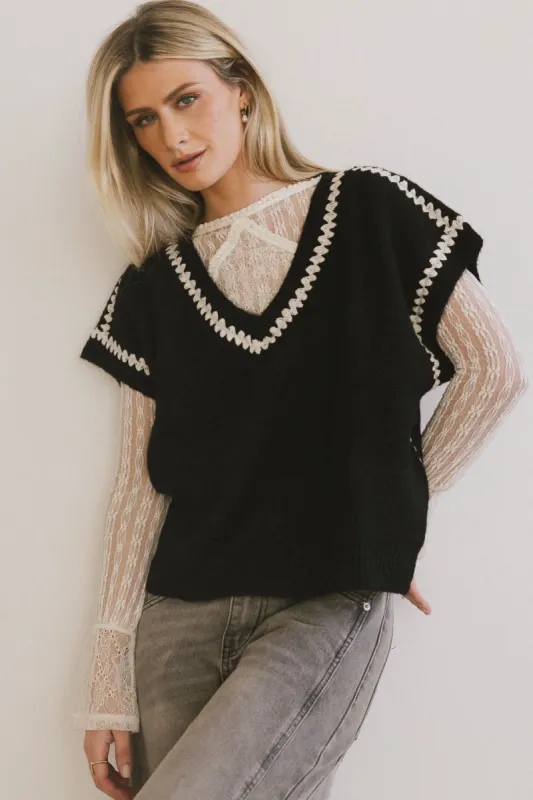 Hazel Embroidered Sweater Top in Black - FINAL SALE sold by bohme
