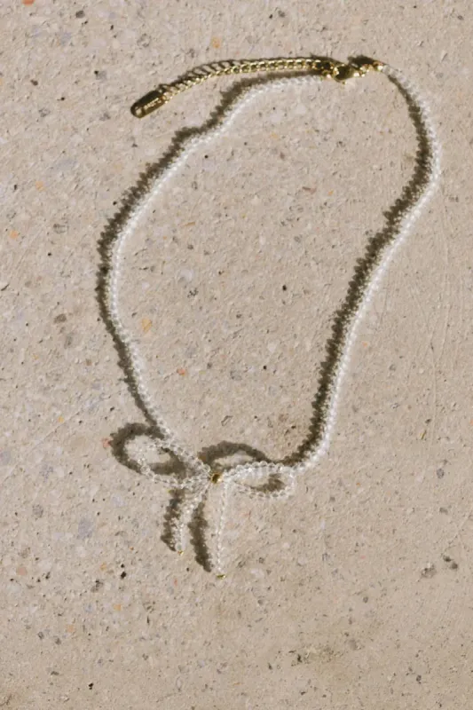 Beaded Bow Choker in White - FINAL SALE sold by bohme