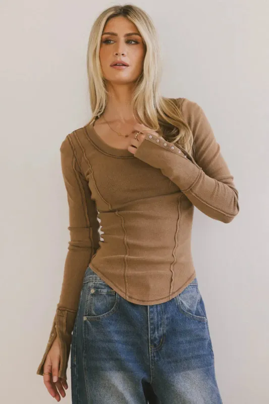 Astrid Ribbed Top in Brown sold by bohme