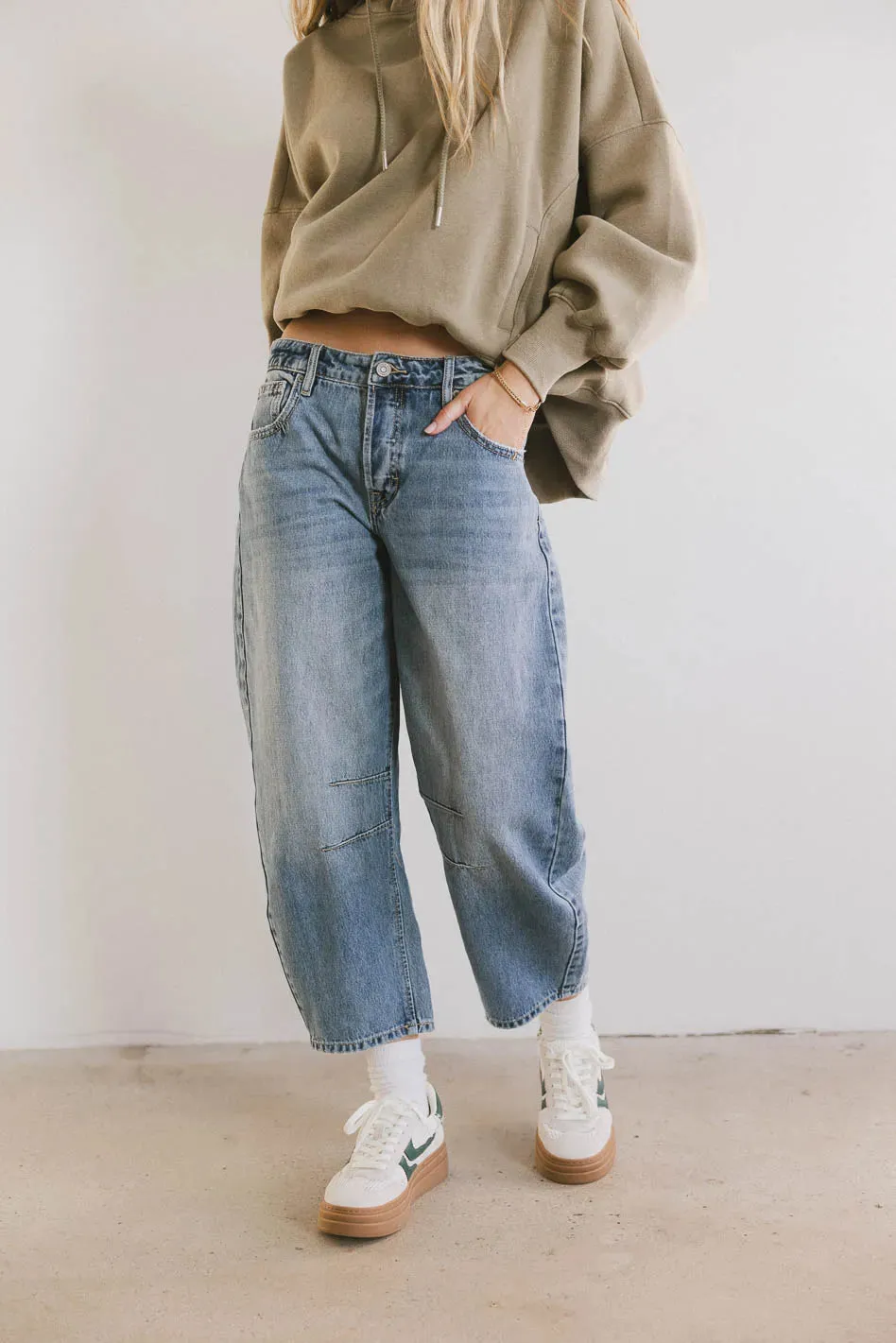 Bentlee Cropped Barrel Jeans in Medium Wash - FINAL SALE sold by bohme