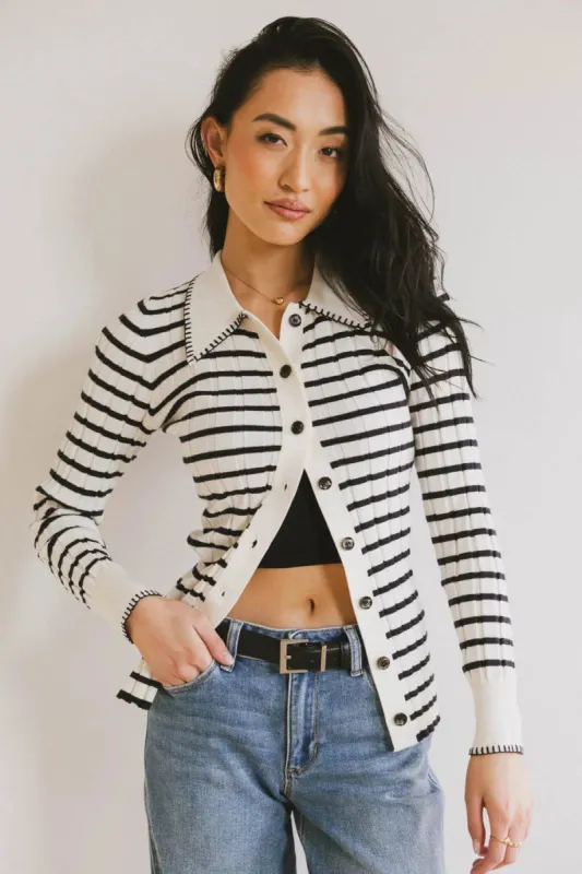 Harrison Striped Collared Top in Navy sold by bohme