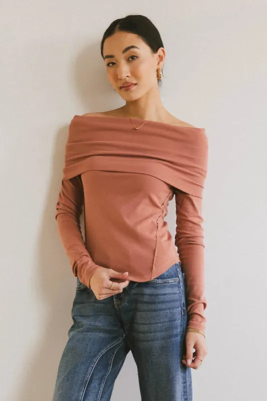 Jessica Bardot Top in Terracotta sold by bohme