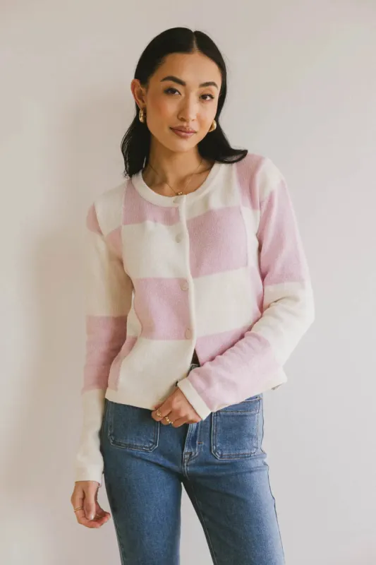 Sia Checkered Cardigan in Pink - FINAL SALE sold by bohme