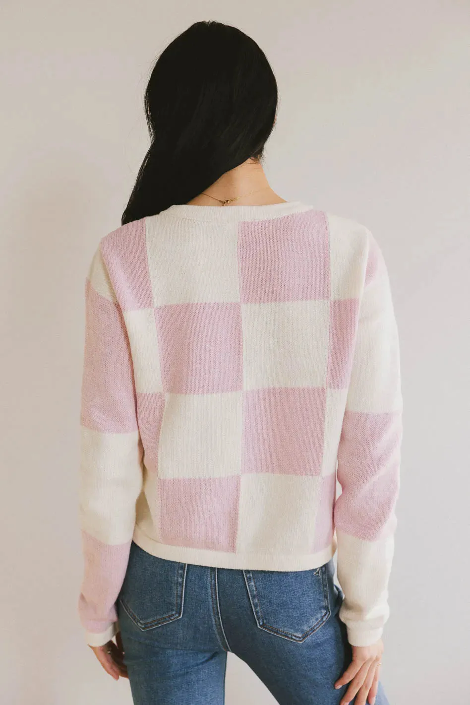 Sia Checkered Cardigan in Pink - FINAL SALE sold by bohme product image thumbnail 3