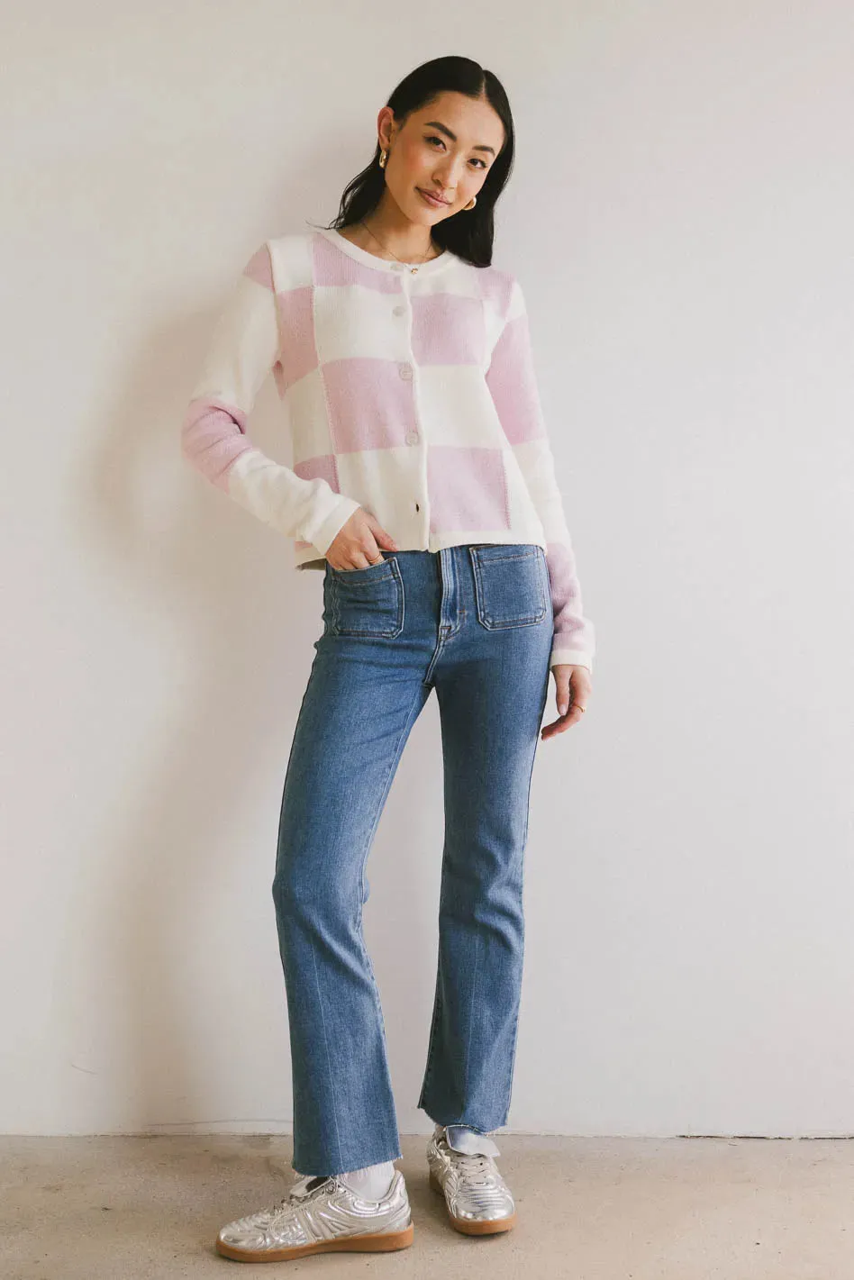 Sia Checkered Cardigan in Pink - FINAL SALE sold by bohme product image thumbnail 4