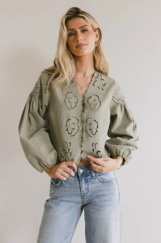 Violet Embroidered Blouse in Sage - FINAL SALE sold by bohme