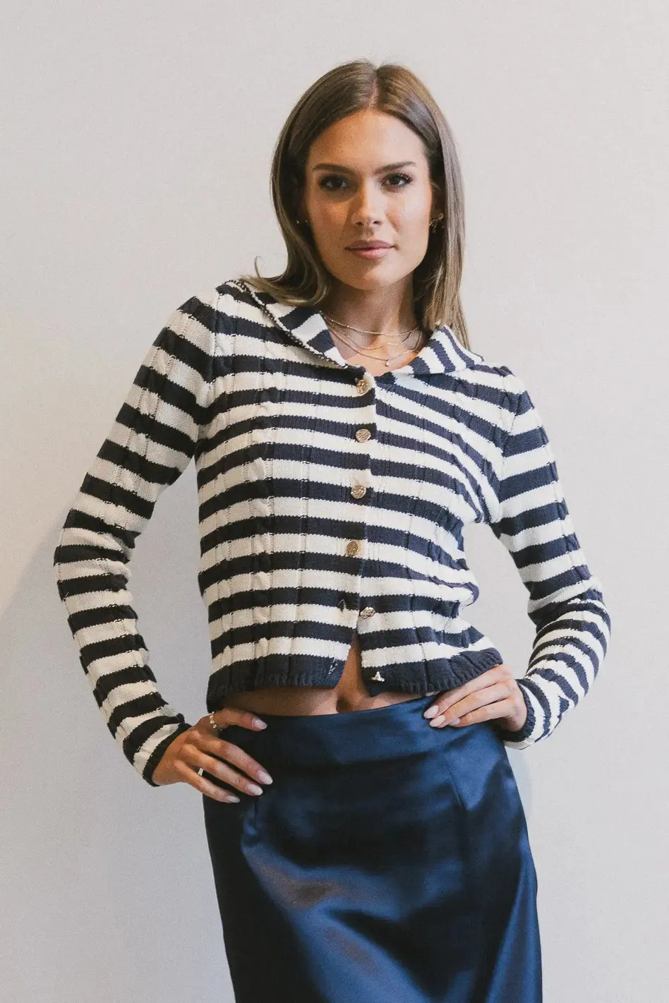 Blakley Cable Knit Sweater in Navy - FINAL SALE sold by bohme