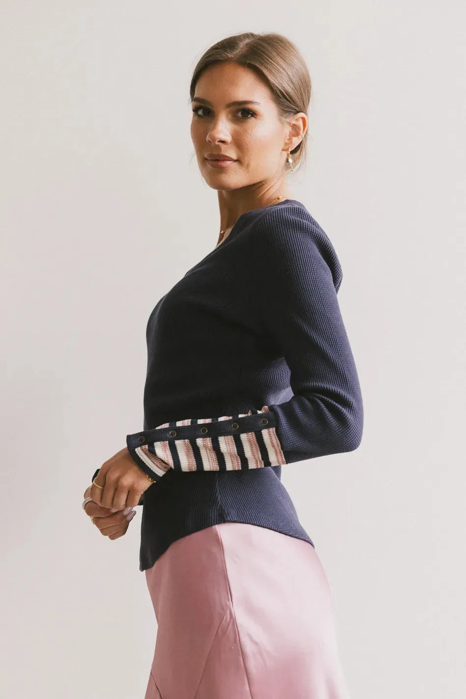 Ashton Waffle Knit Top in Navy sold by bohme product image thumbnail 5