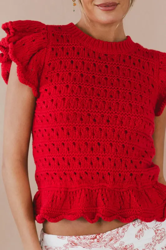 Shelly Ruffled Sweater in Red - FINAL SALE sold by bohme