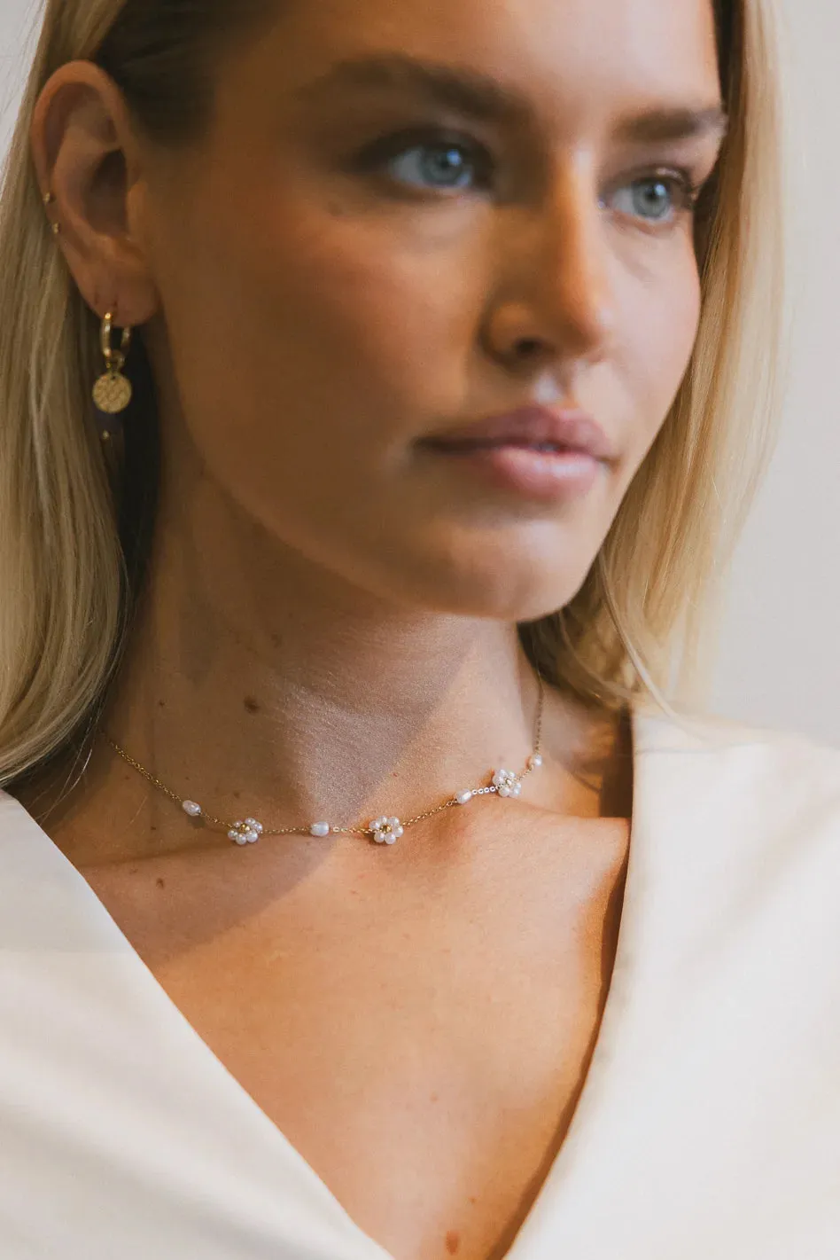 Pippa Pearl Flower Necklace sold by bohme