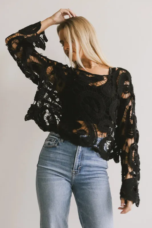 No Worries Crochet Top in Black sold by bohme