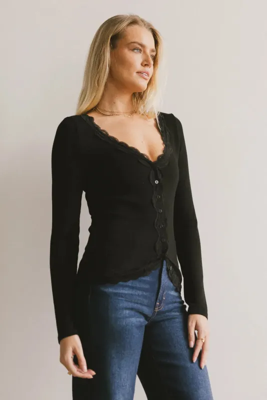 Logan Lace Trim Top in Black - FINAL SALE sold by bohme