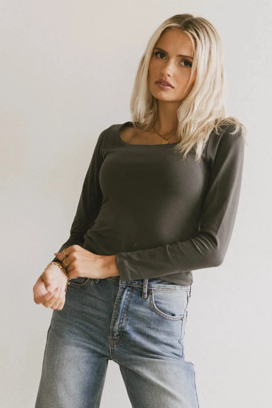 Polly Scoop Neck Top in Charcoal - FINAL SALE sold by bohme product image thumbnail 4