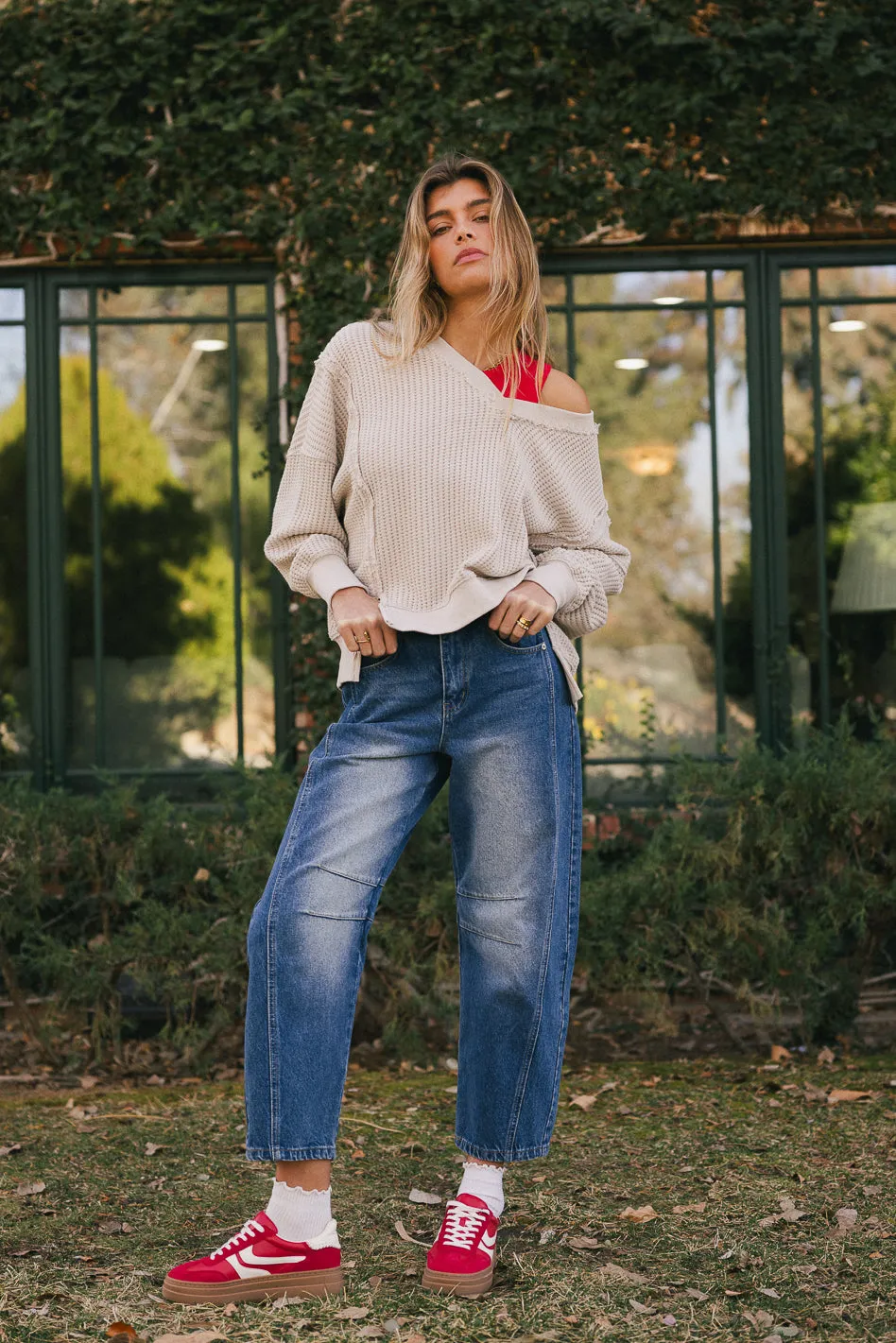 Ellis Waffle Knit Top in Light Grey - FINAL SALE sold by bohme product image thumbnail 5